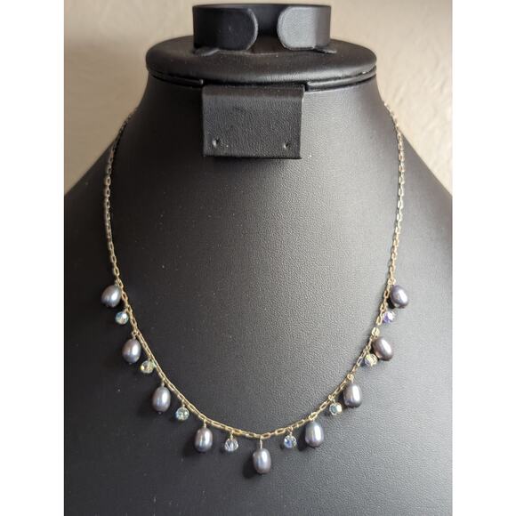 925 Sterling Silver Purple Teardrop Pearl Crystal Dangles 16.5"-18" Necklace - Picture 8 of 8